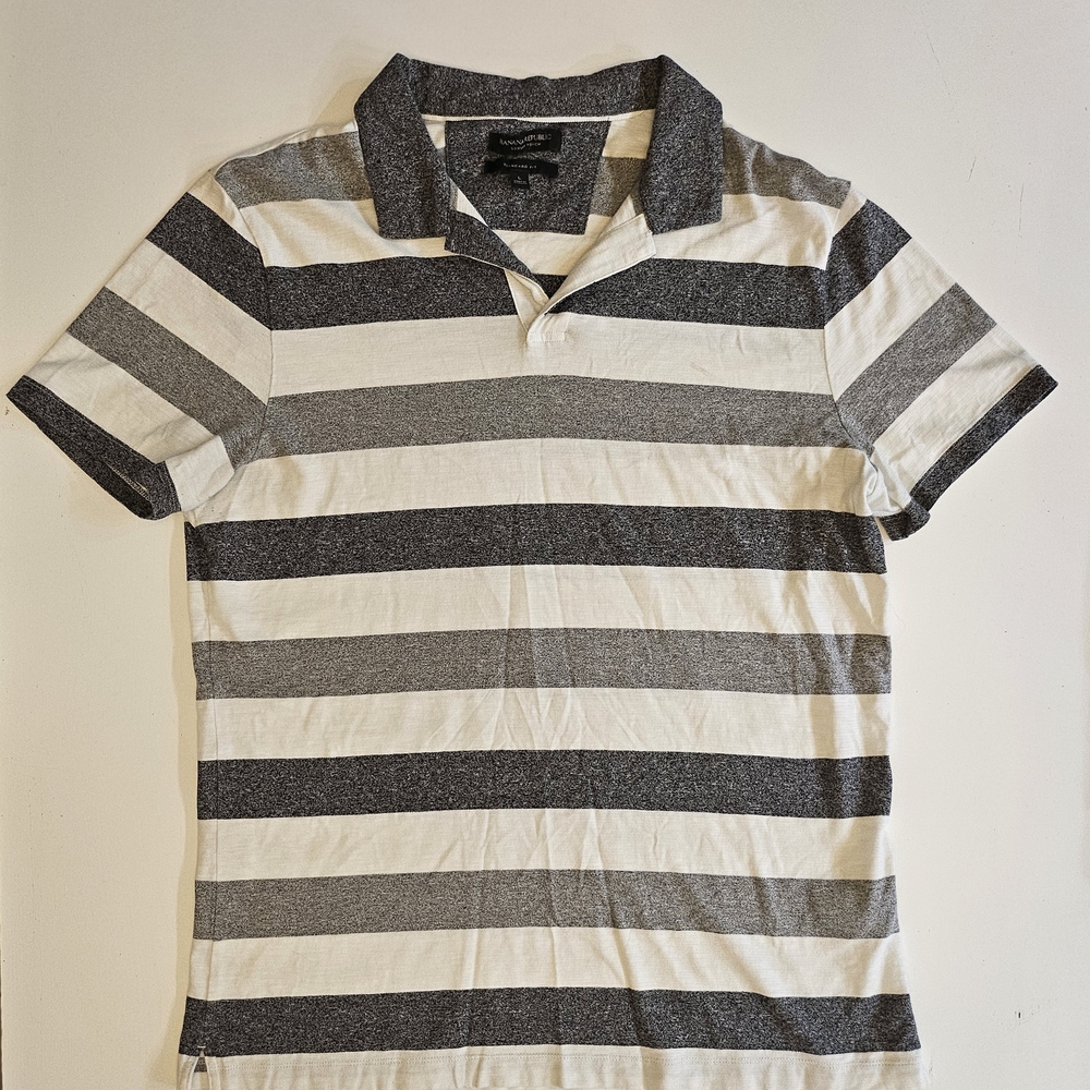 Banana Republic Black and White Striped Polo.  -A